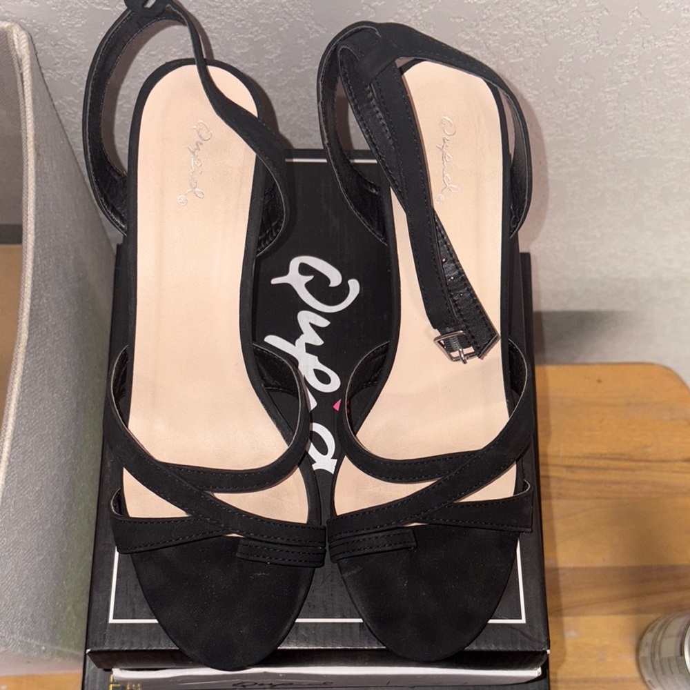 Qupid Black Heels with Slingback Strap and Cutout Design